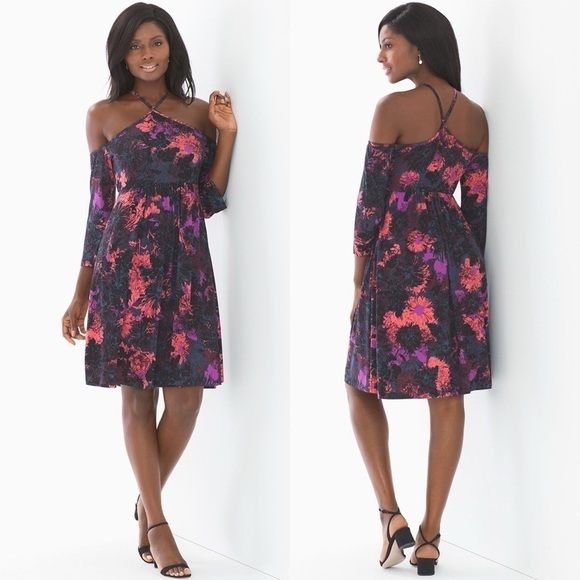 NWT Soma Soft Jersey Y-Neck Cold Shoulder Short Dress Mesmerize Merlot - Picture 1 of 11